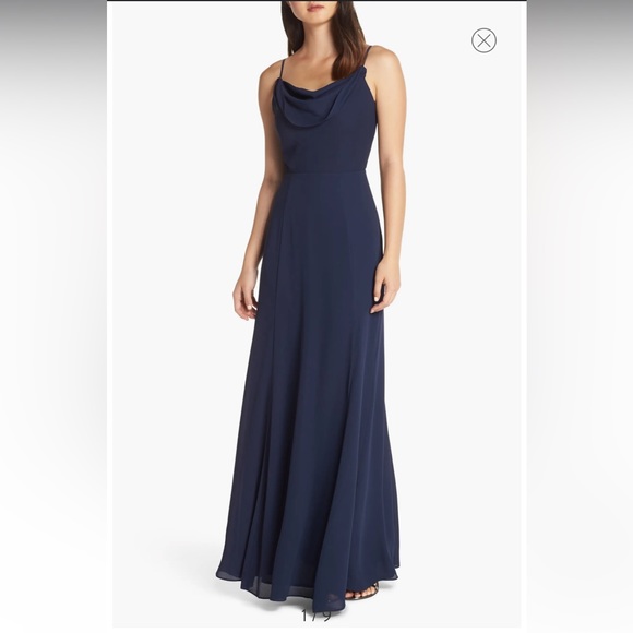 Wayf Dresses & Skirts - WAYF The Melanie Cowl Neck Gown New With Tags Size Small Navy Blue Bridesmaid
